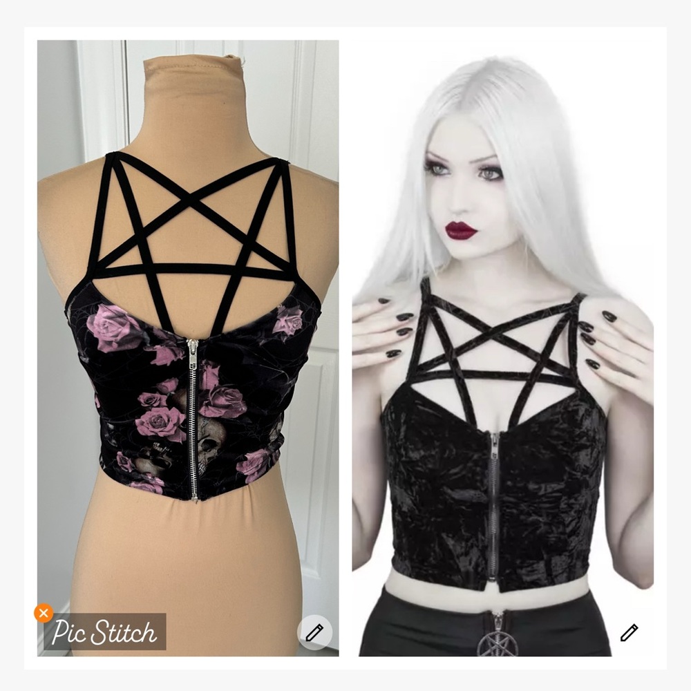 Killstar Lost In Sin Velvet Top Black Pink